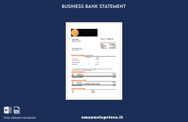 stile verificato Modello Word e PDF di estratto conto aziendale della Bank of Ni